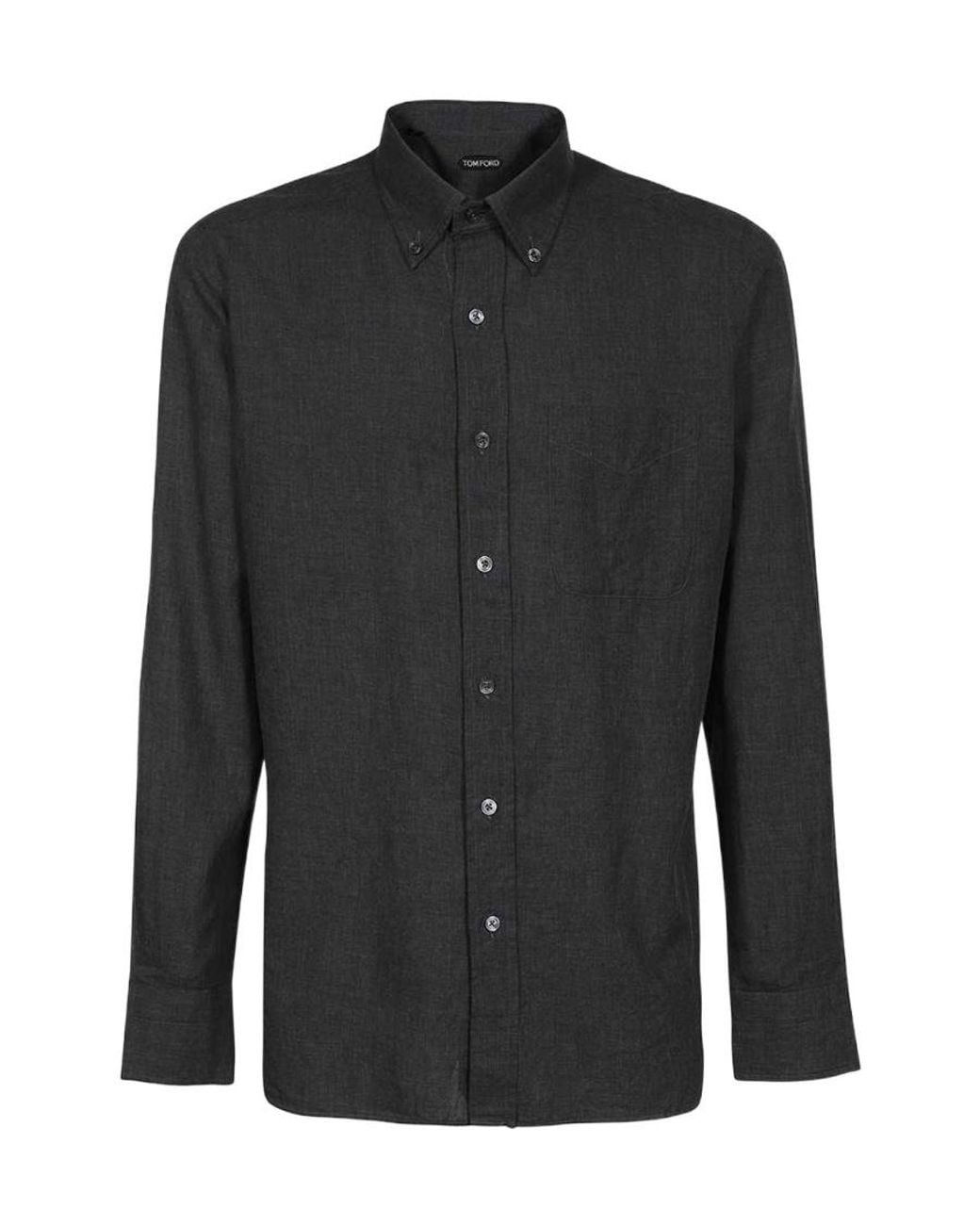 Tom Ford Black Lapel Long-Sleeved Shirt for men