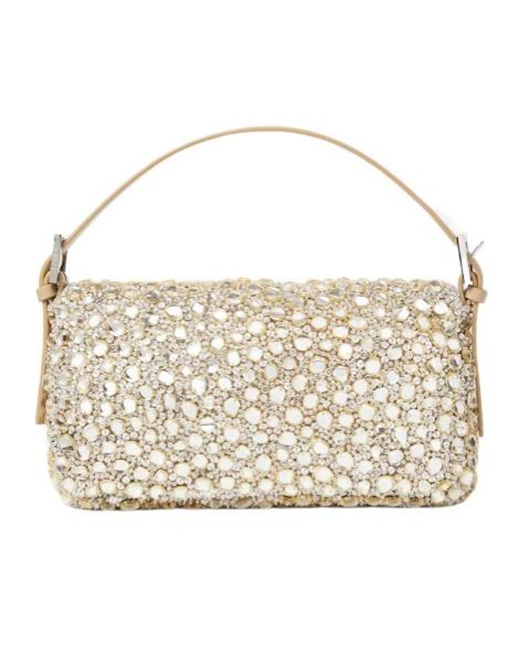 Fendi Metallic Baguette 26424 Bag Embroidered With Cabochon Crystals