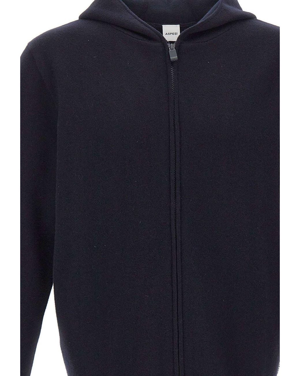 Aspesi Blue Zip-Up Hooded Sweater for men
