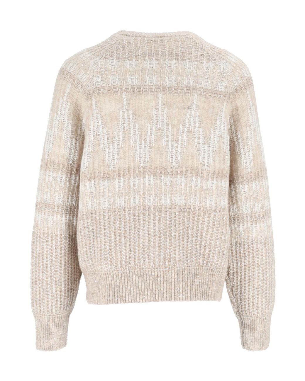 Peserico Natural Intarsia-Knit Raglan-Sleeve Sweater