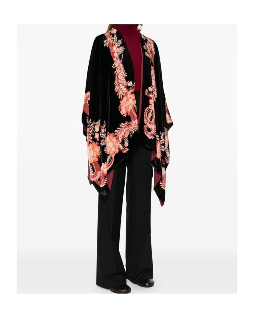 Etro Red Floral Motif Jacquard Cape
