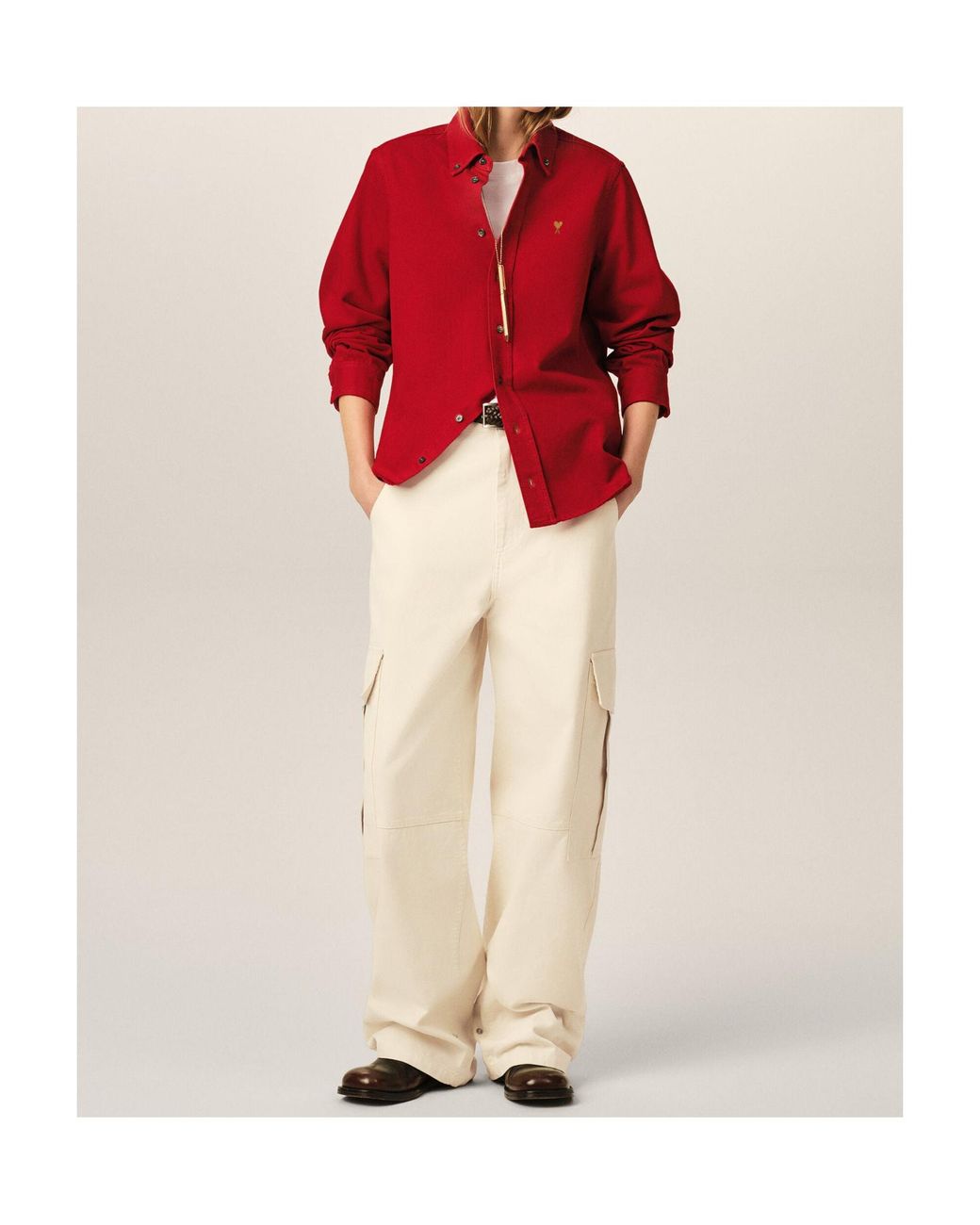 AMI Red Cotton Shirt With Ami De Coeur for men