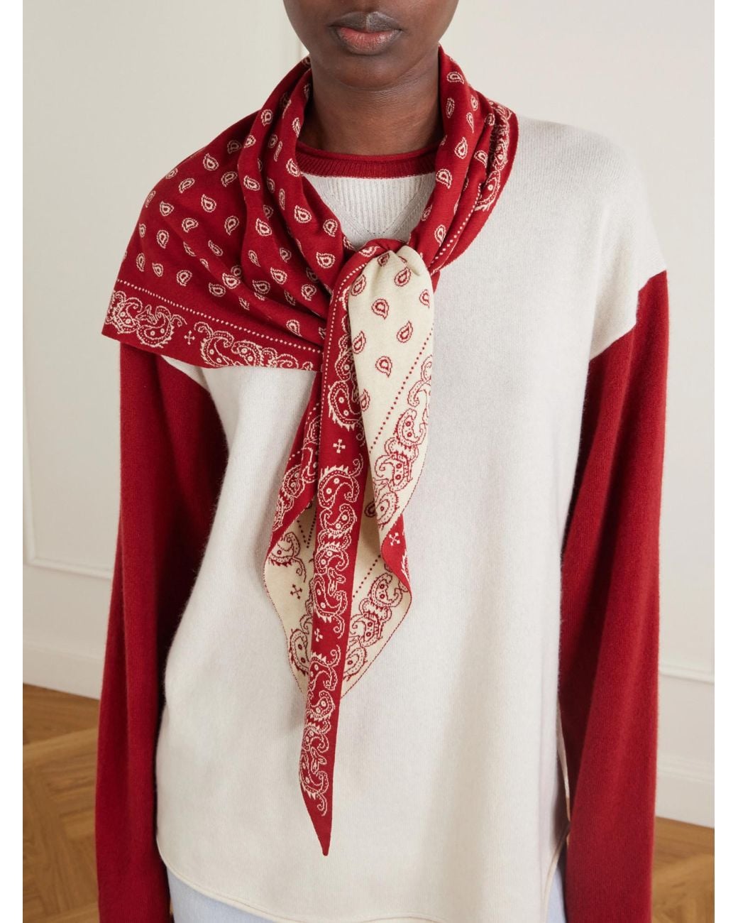 Guest In Residence Red The Wild Rag Cotton And Silk-Blend Jacquard Scarf
