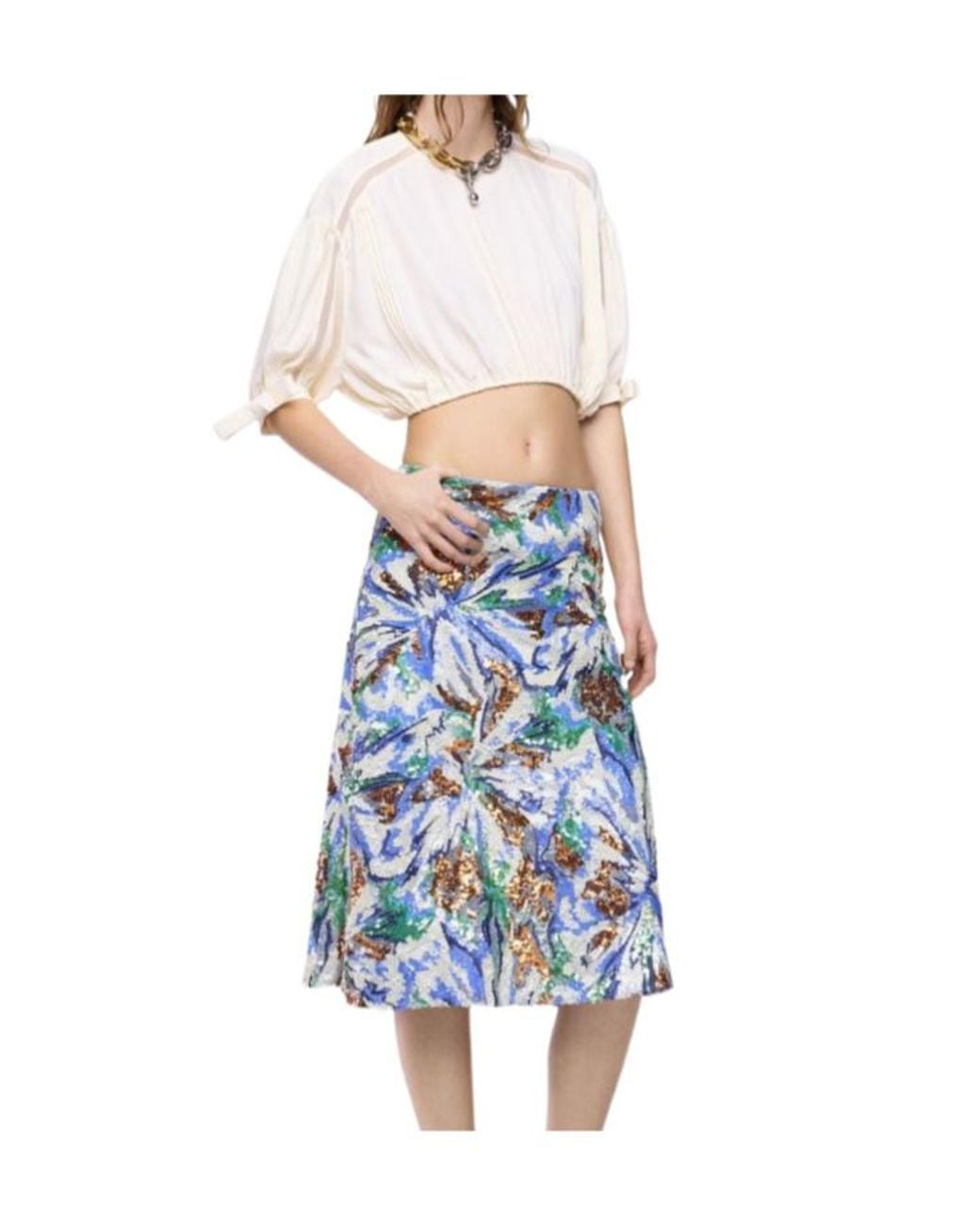 Rabanne Blue Puff Sleeve Crop Top