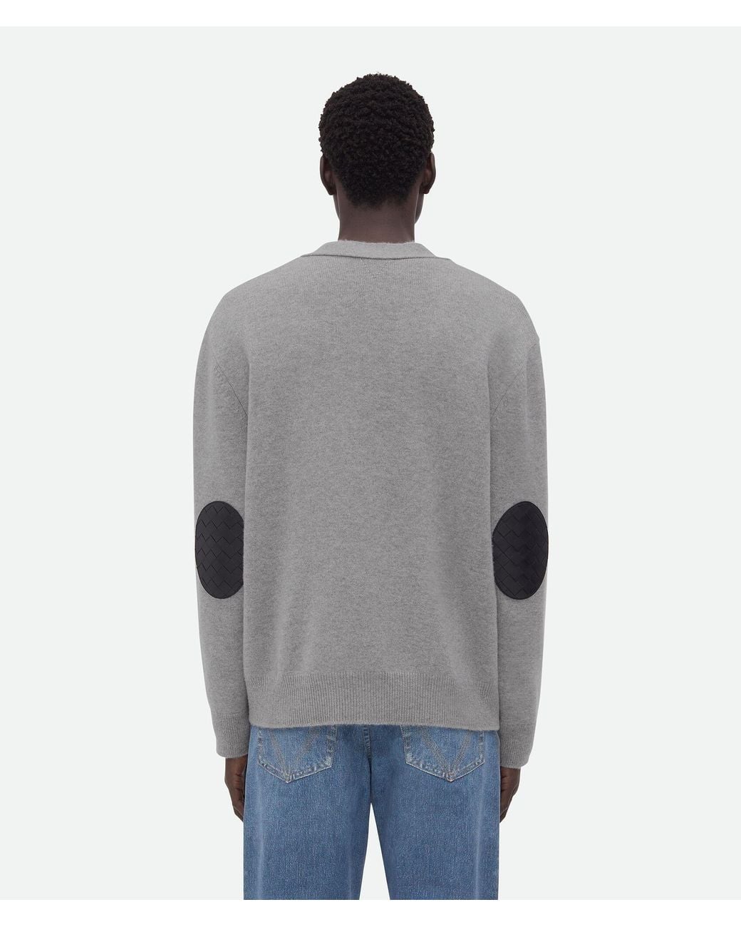 Bottega Veneta Gray Intrecciato Leather Patch Embellished Cardigan for men
