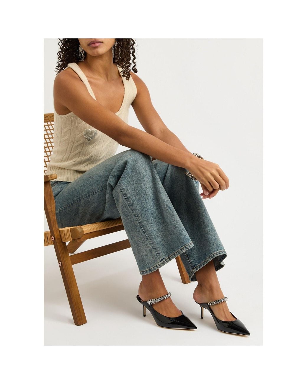 Jimmy Choo Black Crystal Embellished Heeled Mules