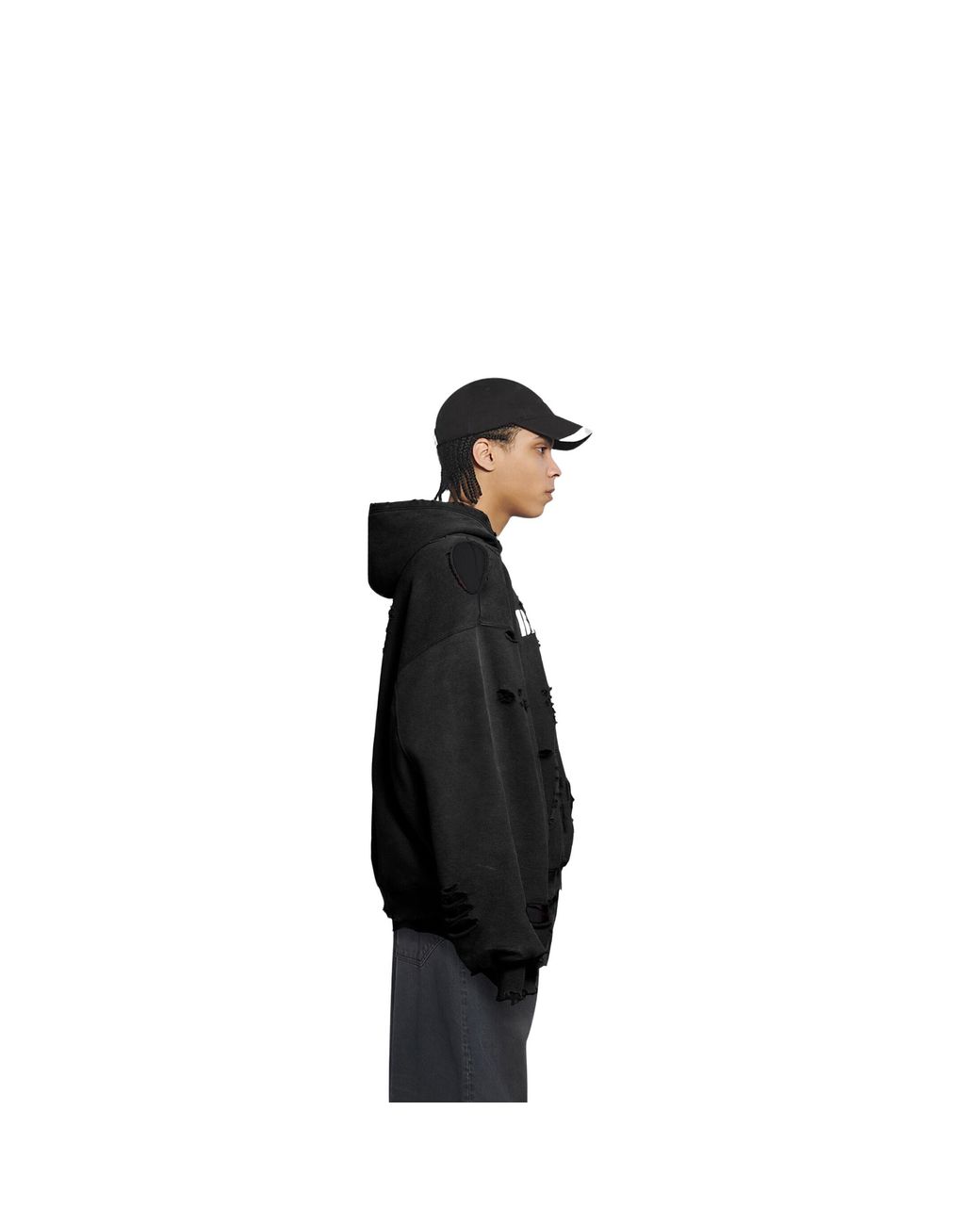 Balenciaga Black Caps Destroyed Hoodie for men