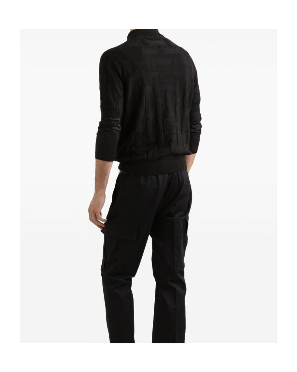 Dolce & Gabbana Black Silk Jacquard Monogram Polo Shirt for men