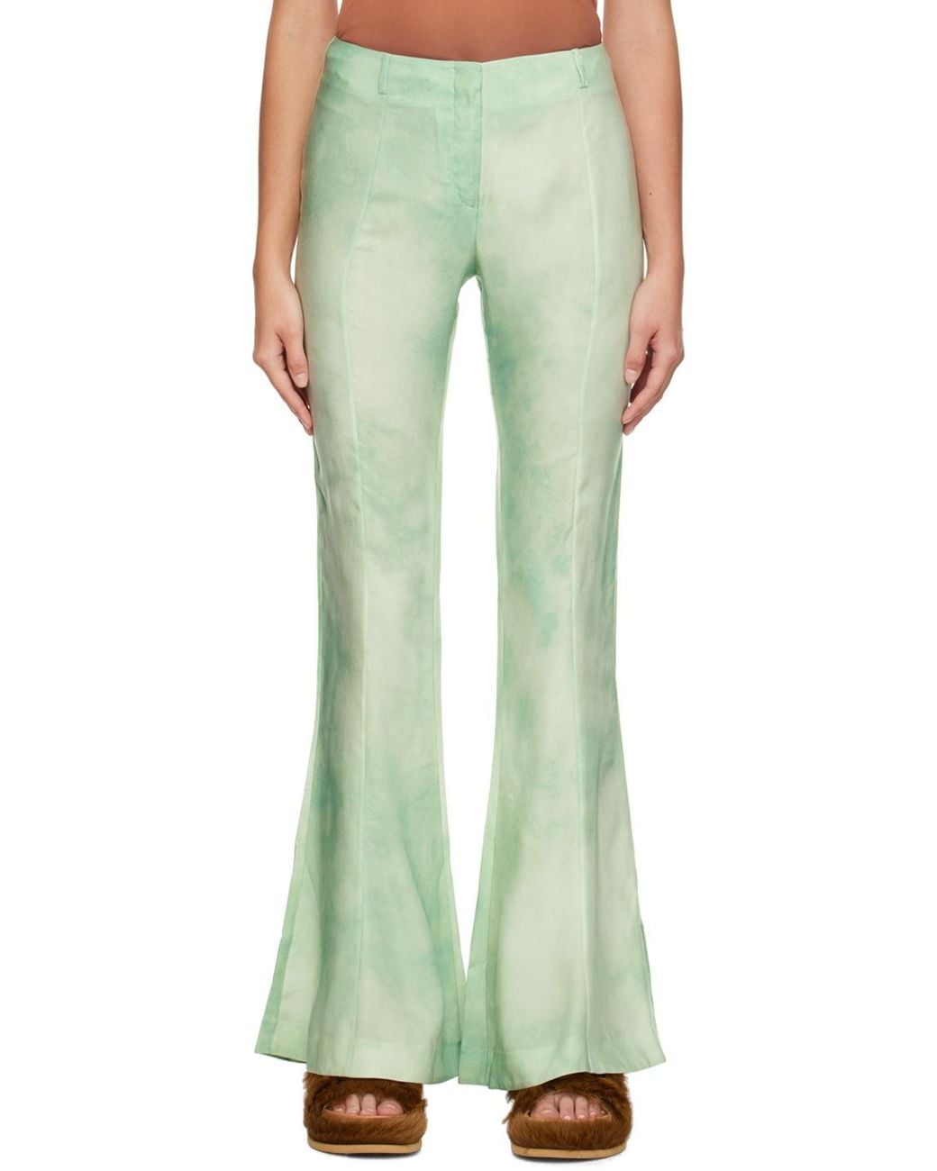 Acne Green Marbel Print Flared Pants