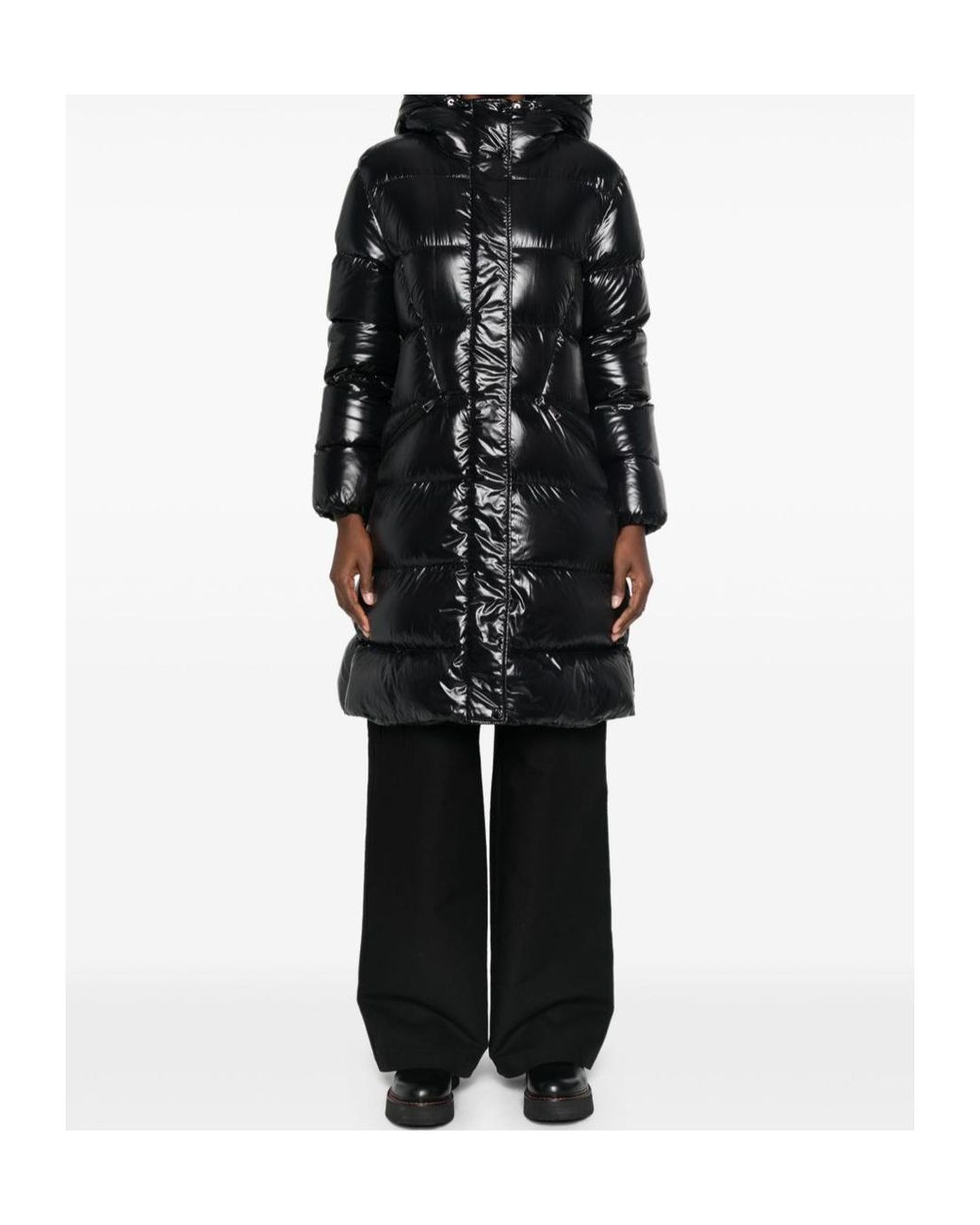 Moncler Black Bellevue Funnel Neck Hooded Coat