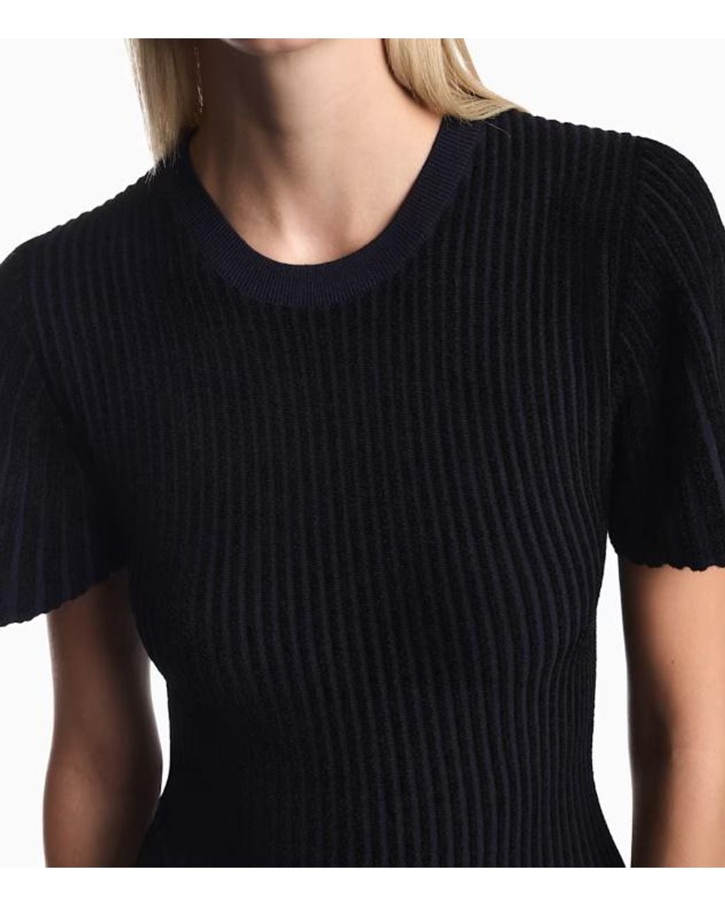 Emporio Armani Blue Ribbed-Knit Short-Sleeve Midi Dress