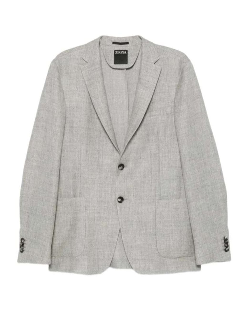 Zegna Gray Notched-Lapel Single-Breasted Blazer for men