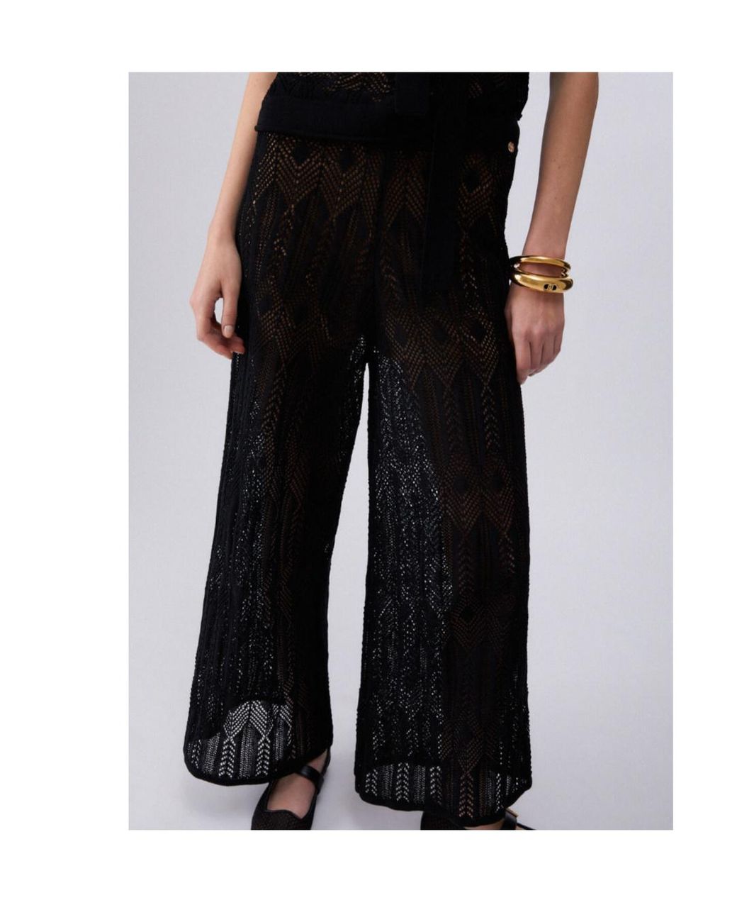 Liu Jo Black Openwork Wide-Leg Pants