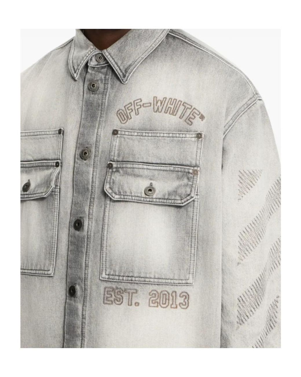 Off-White c/o Virgil Abloh Gray Diagonal Embroidered Denim Jacket for men
