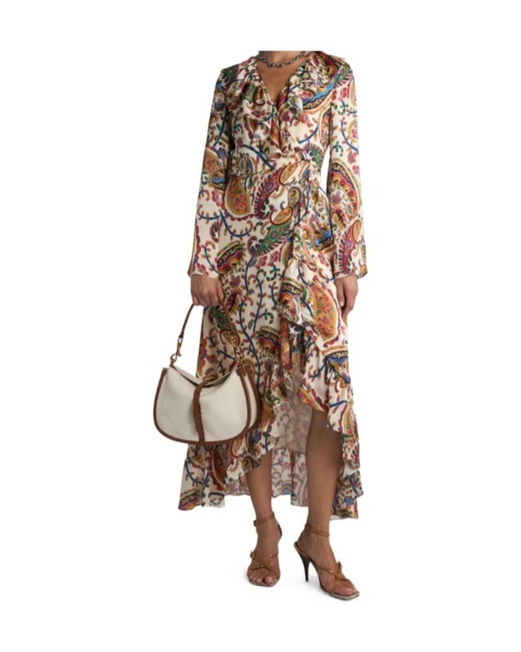 Etro Natural Floral Paisley Motif Long Wrap Dress