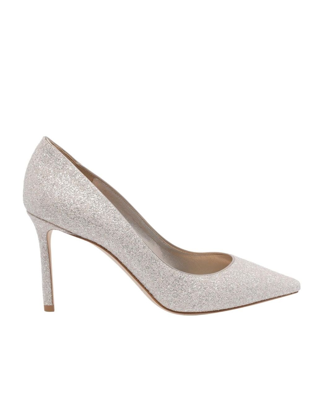 Jimmy Choo White Romy 85 Glitter Pointy Toe Pumps