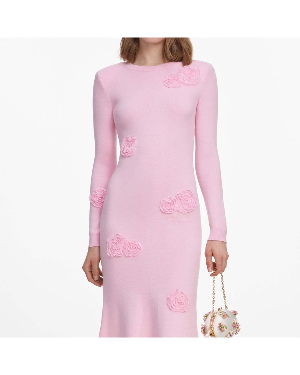 Self-Portrait Pink Flower Knit Midi Dress
