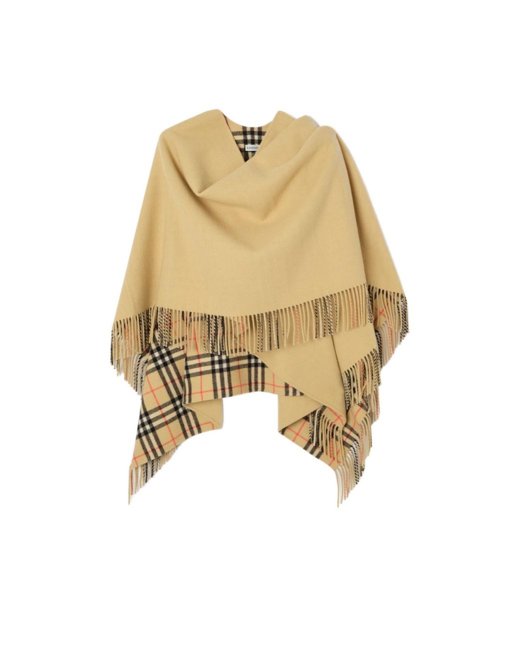 Burberry Natural Checked Fringed Cape