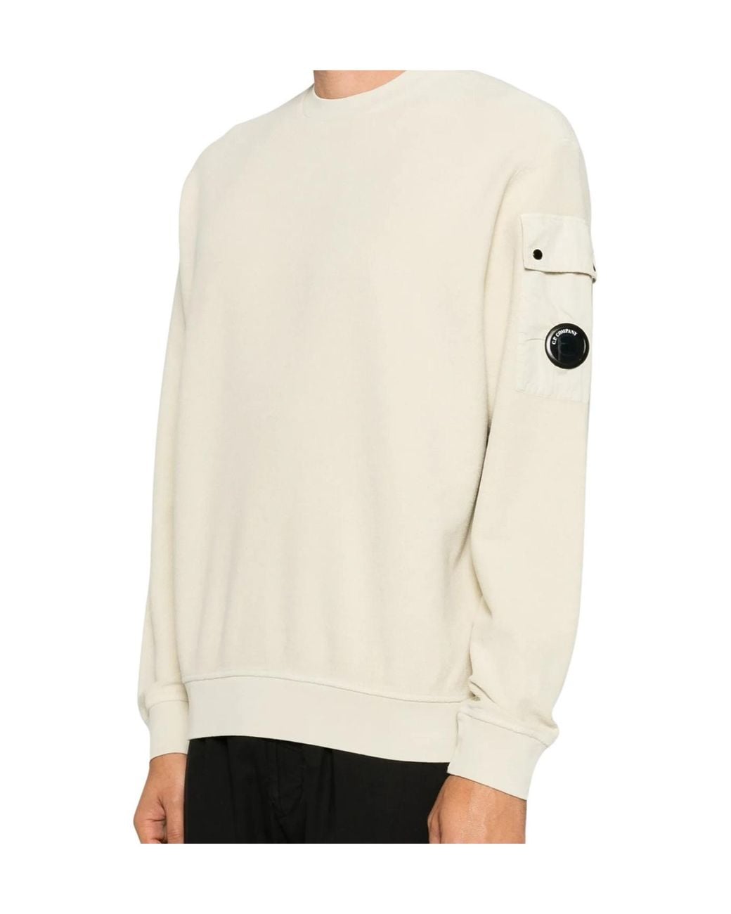 C P Company White Lens-Detail Sleeve-Pocket Sweatshirt for men