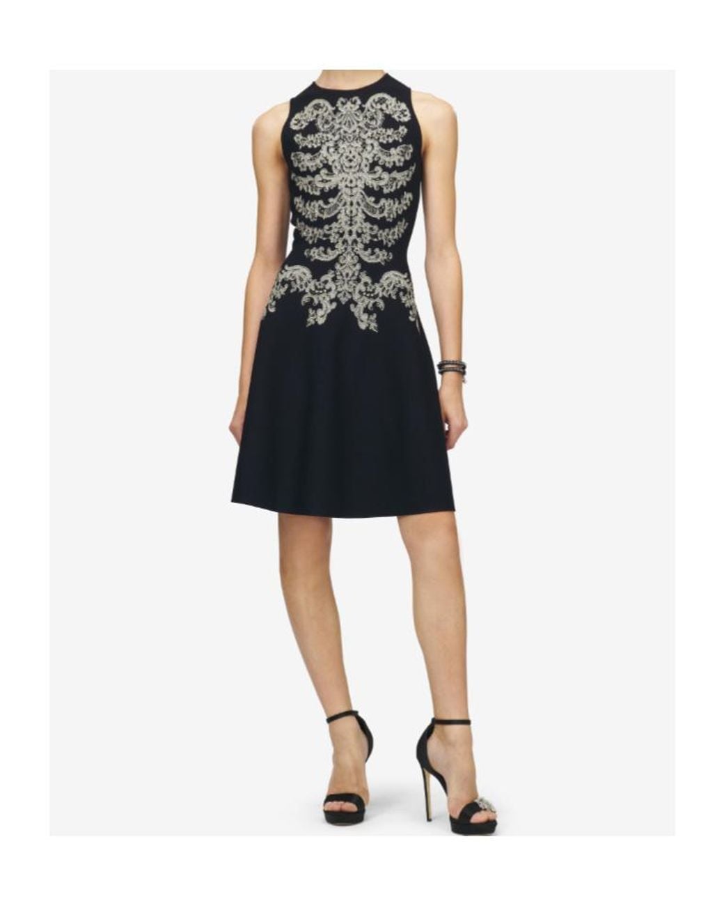 McQueen Black Lace Ribcage Jacquard Mini Dress