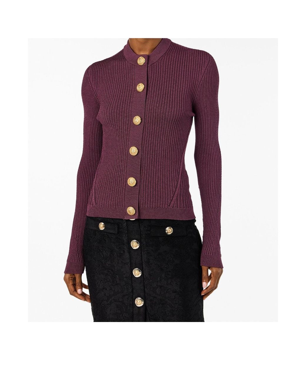 Balmain Purple Round Neck Knitted Cardigan