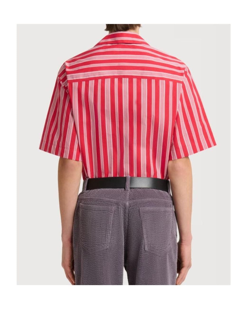 Marni Red Striped Short-Sleeve Shirt for men