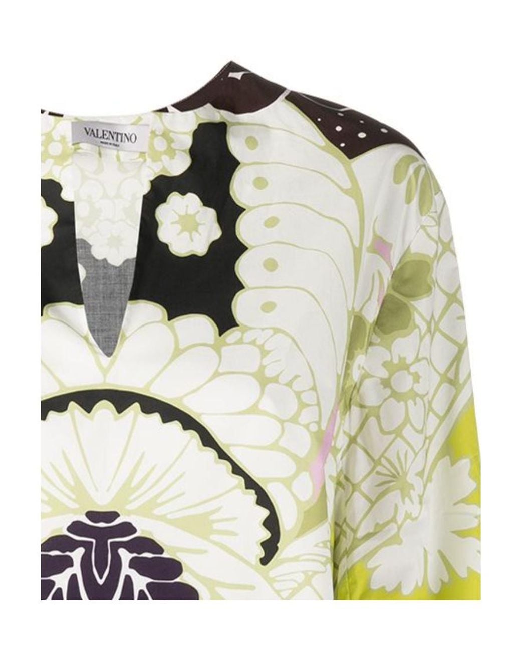 Valentino Yellow Feather-Embellished Floral Print Blouse