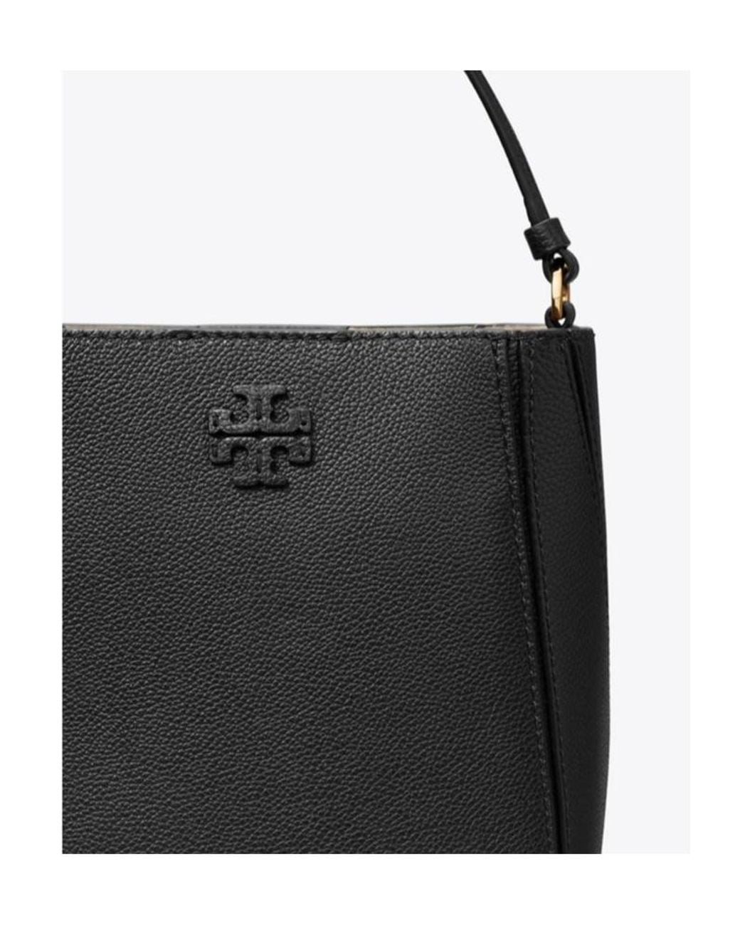 Tory Burch Black Small Mcgraw Logo Plaque Bucket Bag