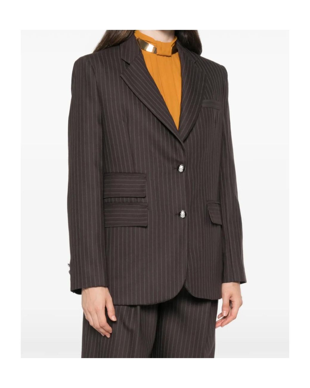 Elisabetta Franchi Black Striped Single-Breasted Jacket