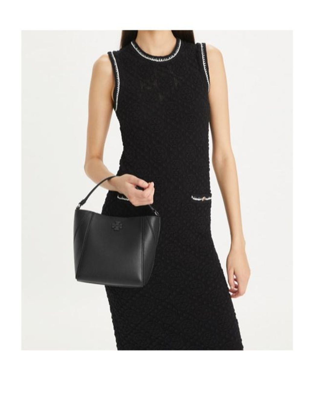 Tory Burch Black Small Mcgraw Logo Plaque Bucket Bag