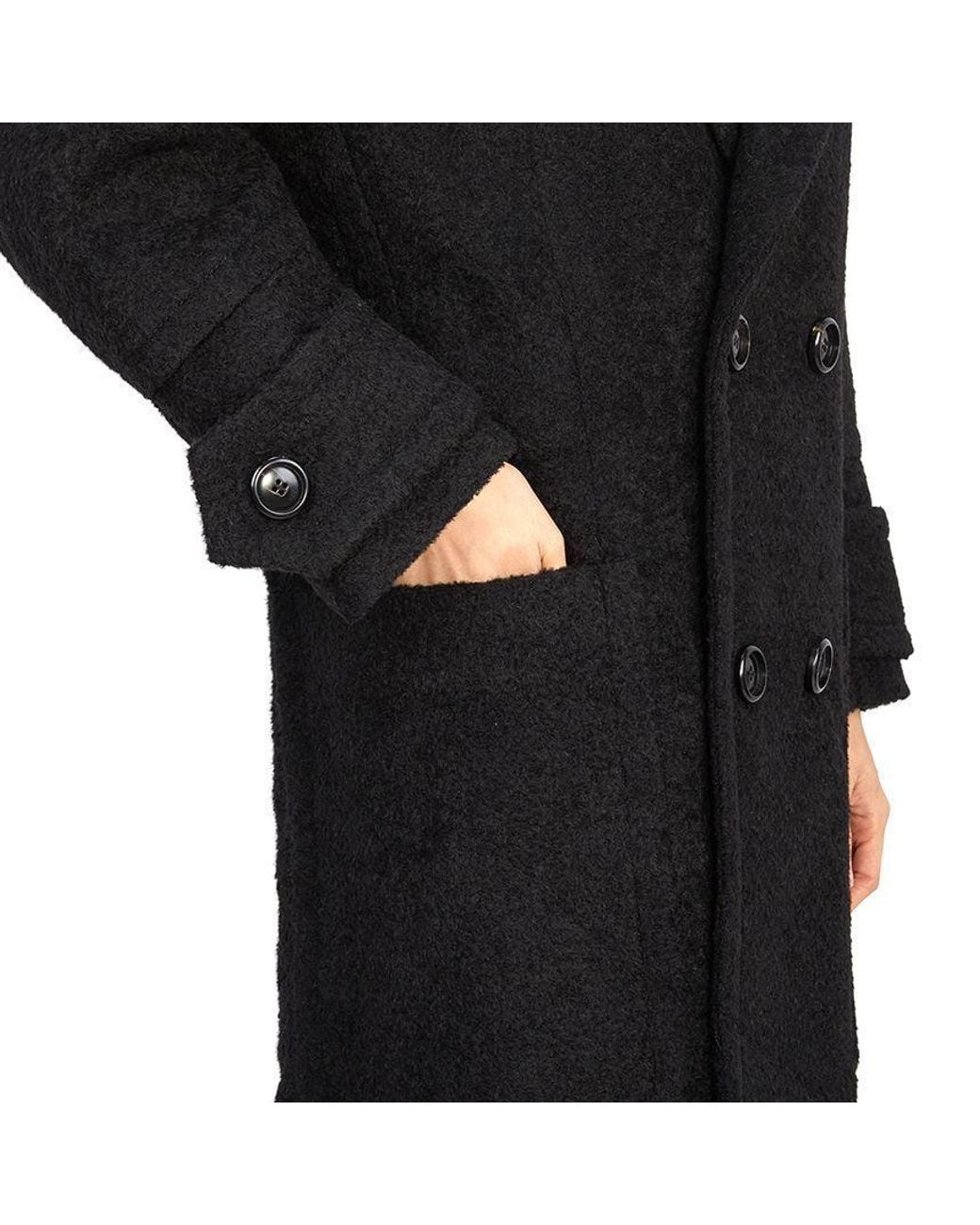 AMI Black Double-Breasted Virgin Wool Overcoat for men