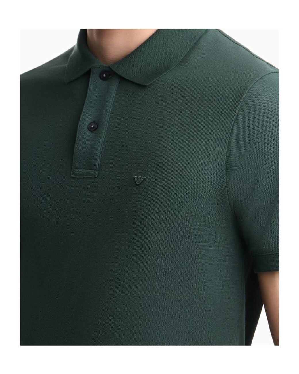 Emporio Armani Green Logo Embroidered Short-Sleeved Polo Shirt for men