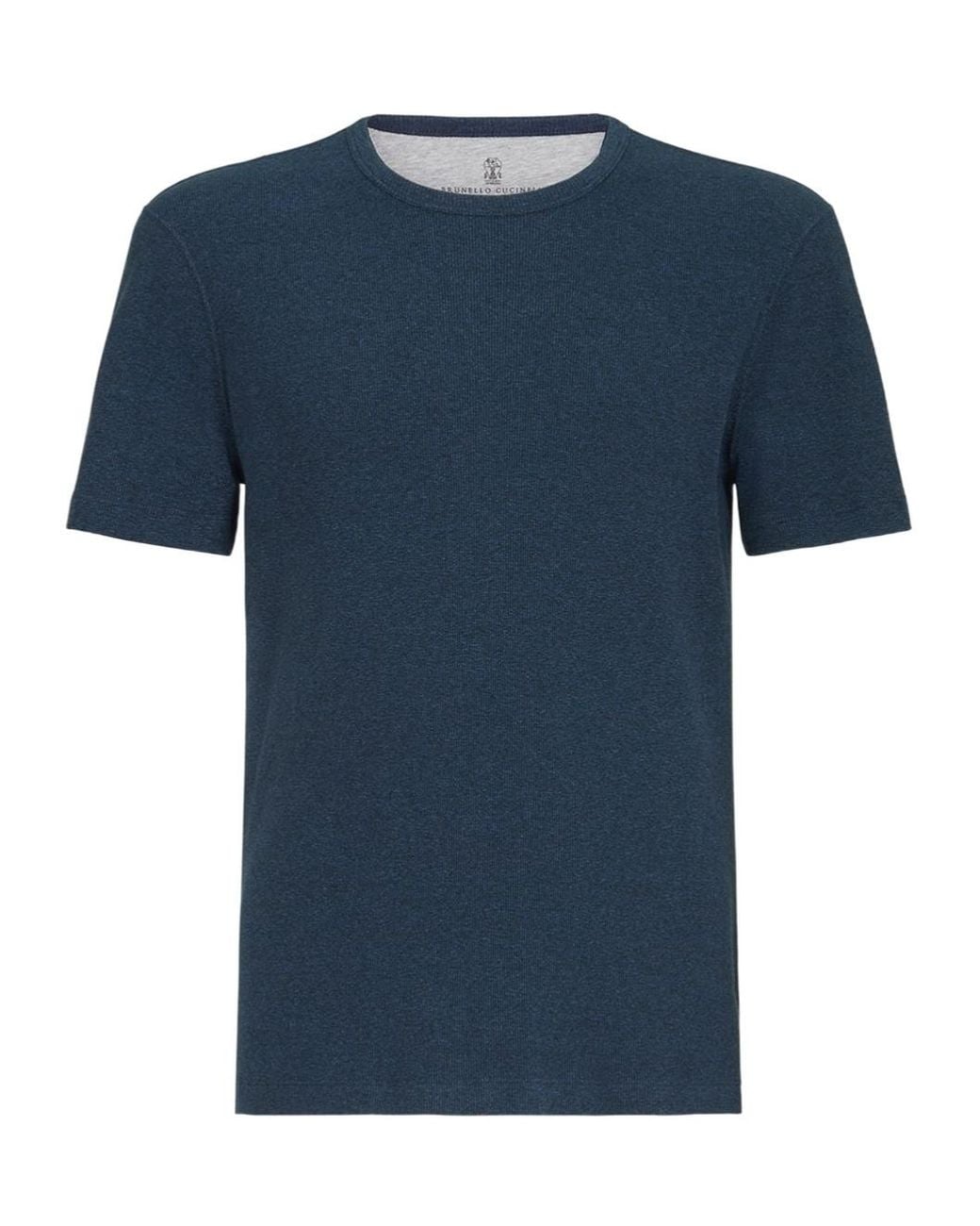 Brunello Cucinelli Blue Denim-Effect Ribbed Cotton Jersey Crew Neck T-Shirt for men