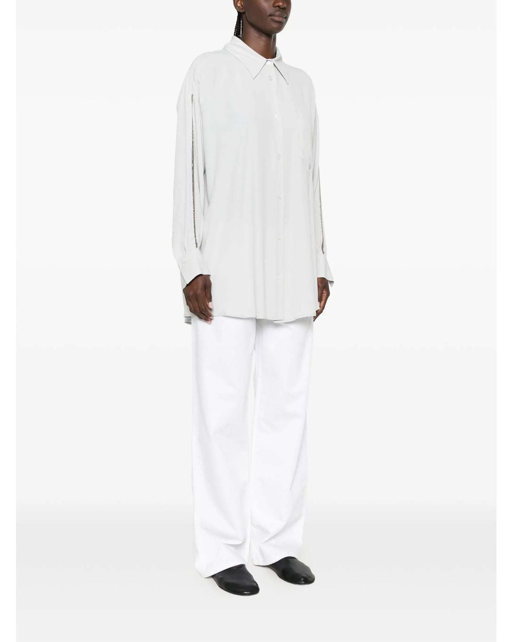 Fabiana Filippi Chain-Embellished Long-Sleeve Shirt in White | Lyst