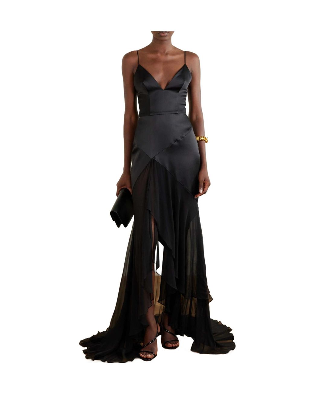 Alex Perry Black Paneled Silk-Satin And Georgette Gown