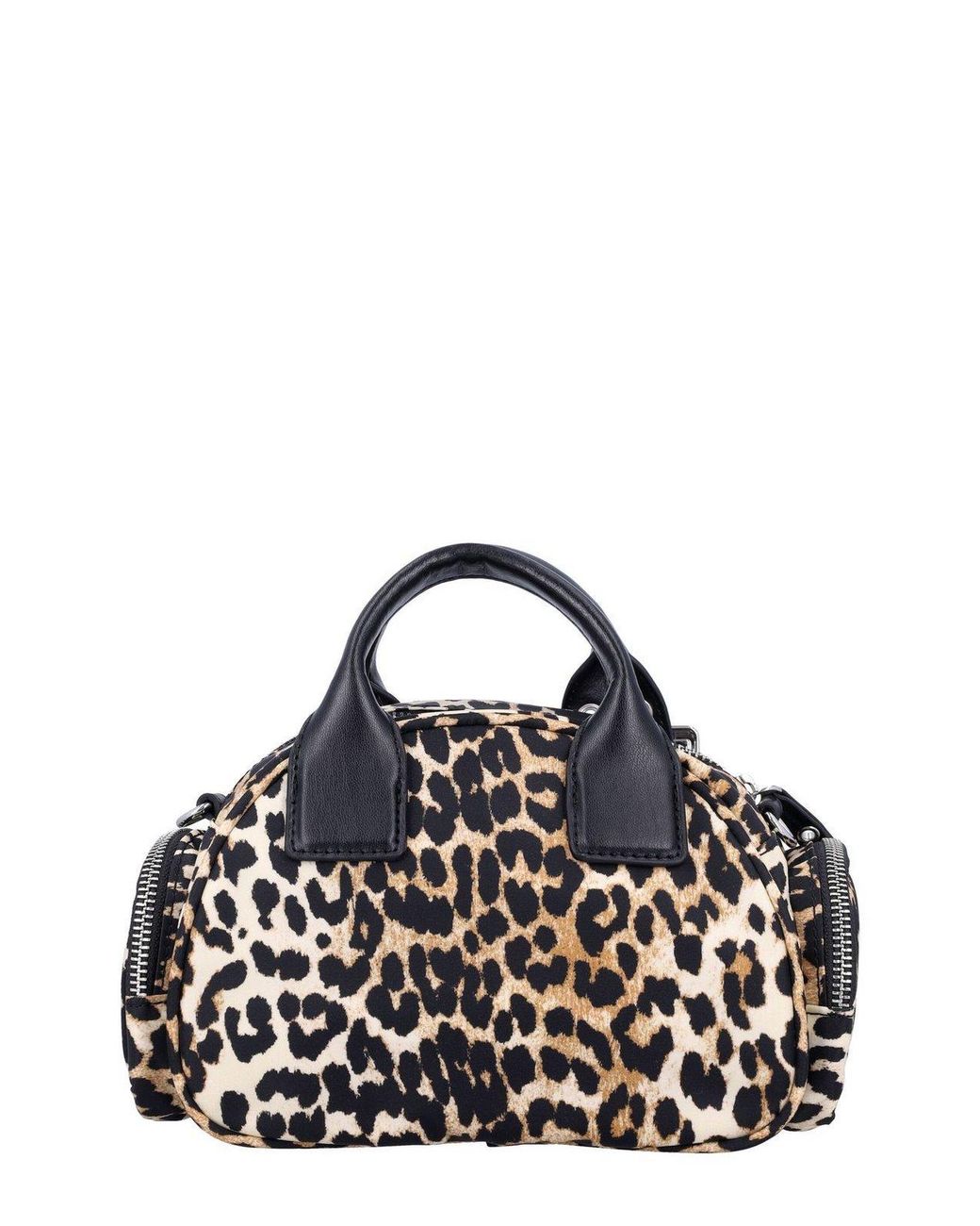 Ganni Black Leopard Printed Buckle Detailed Mini Tote Bag