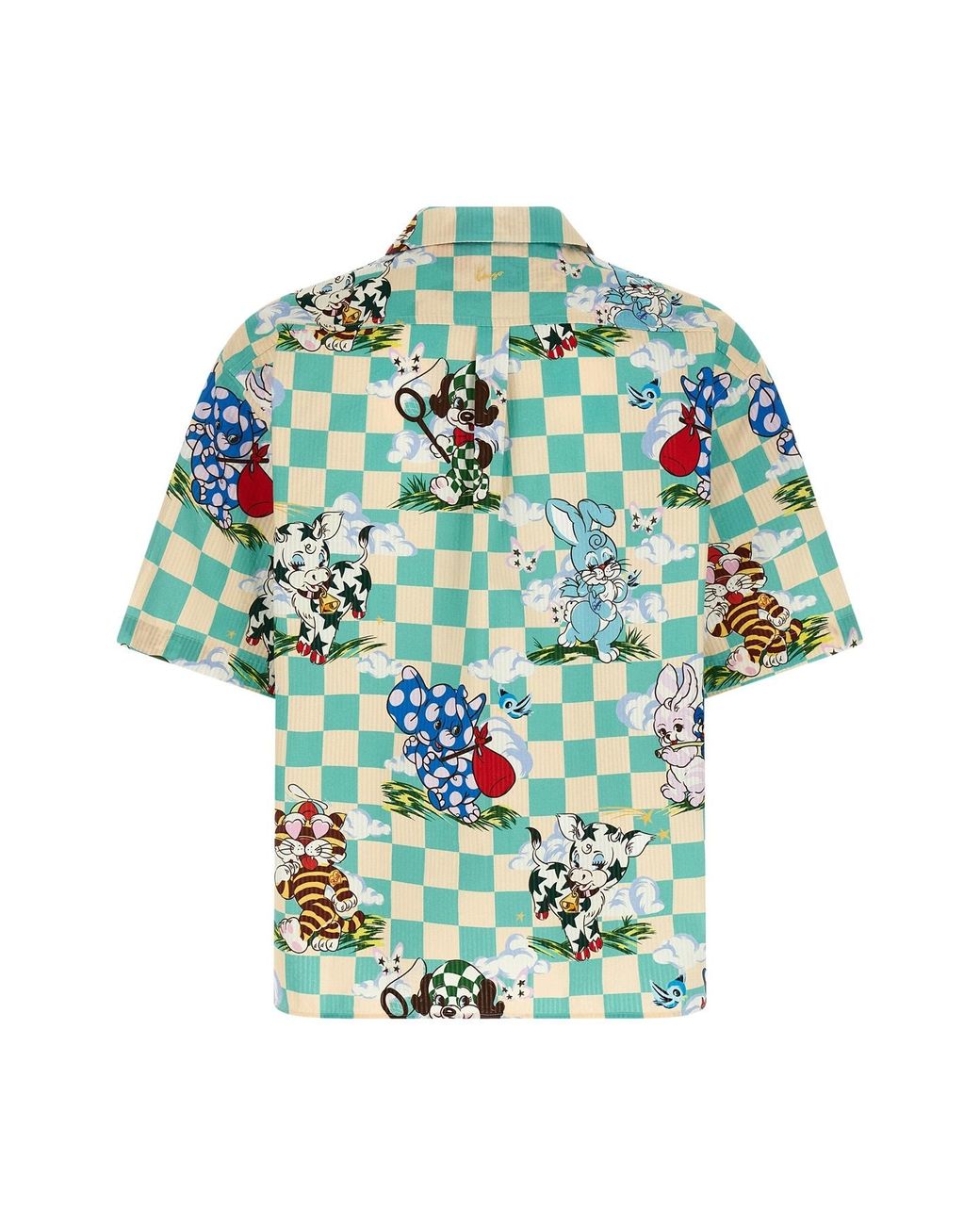 KENZO Green Checked Graphic Print Short Sleeved Shirt for men