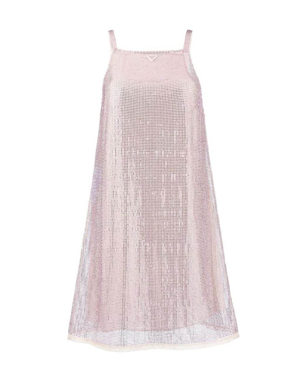 Prada Pink Rhinestone-Embellished Mesh Minidress