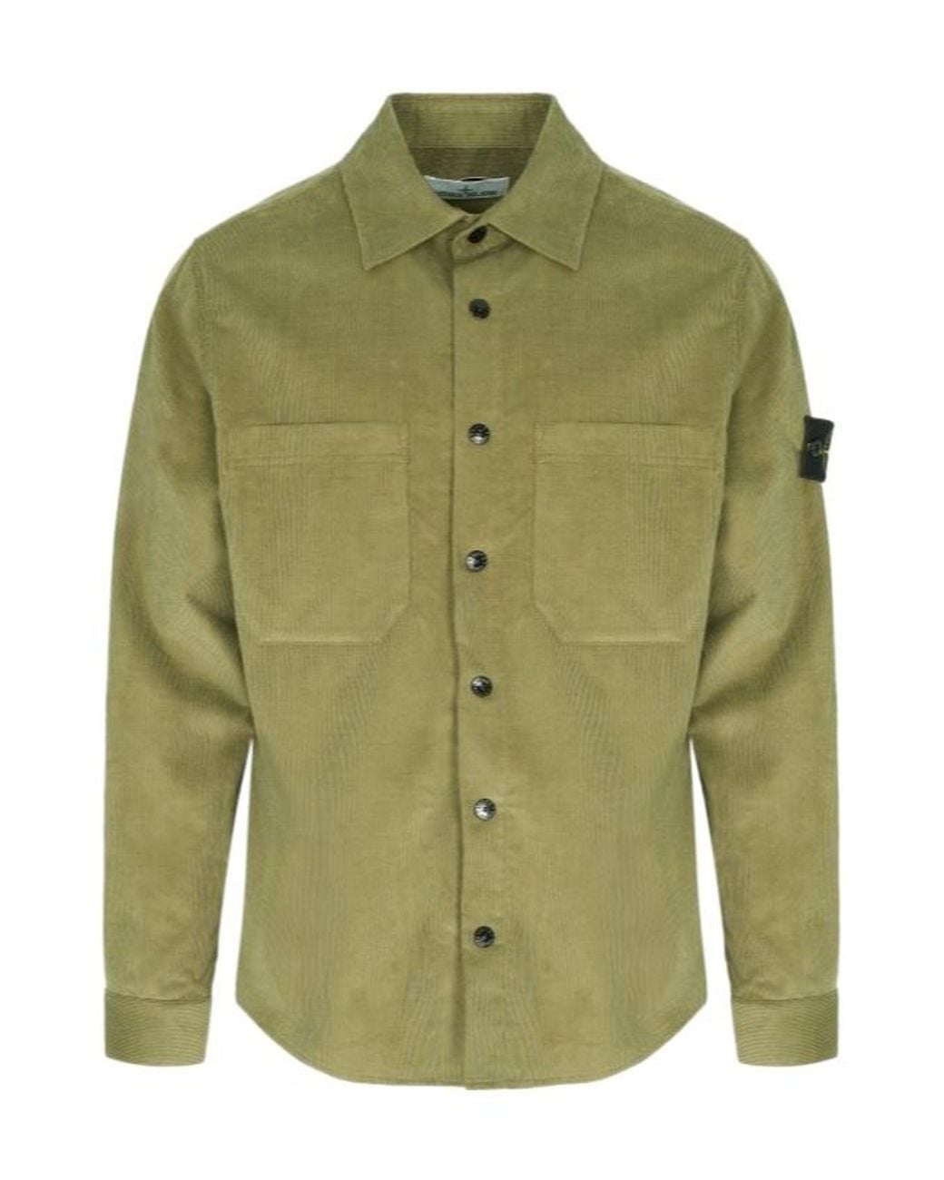 Stone Island Green Logo Patch Long Sleeved Shirt for men
