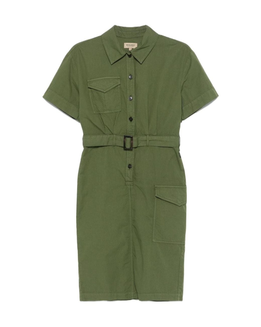 Woolrich Green Button Detailed Belted Dress