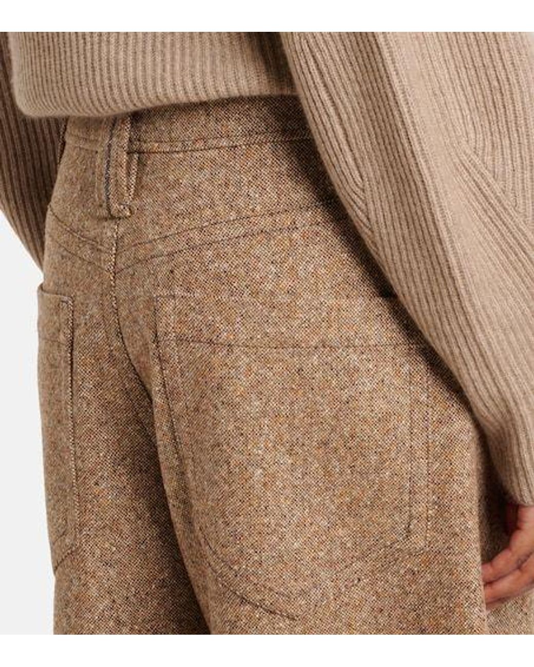 Brunello Cucinelli Natural Monili Wool-Blend Flannel Wide-Leg Pants