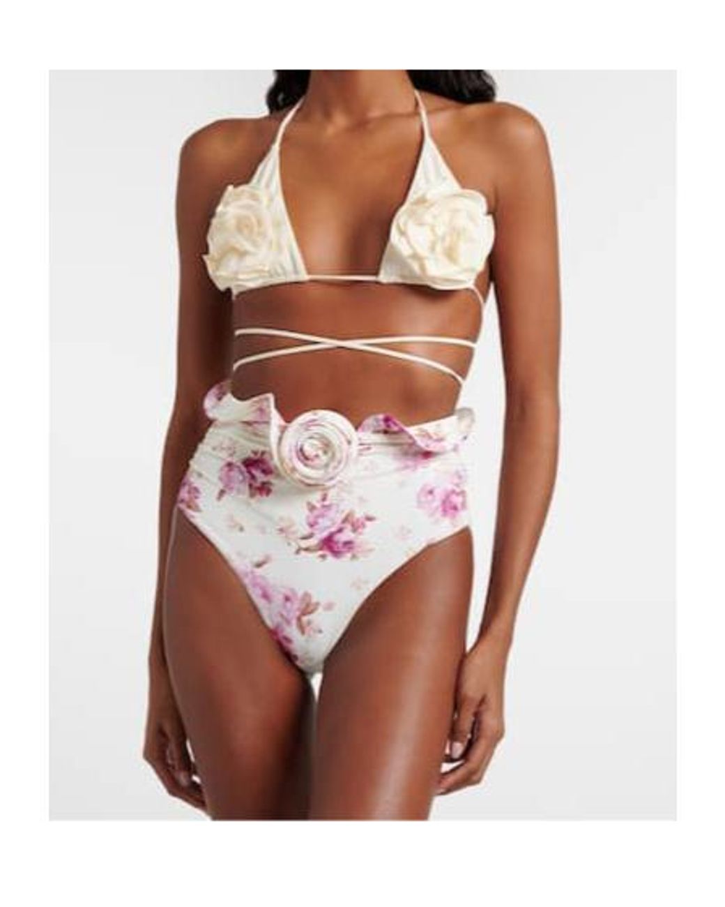 Magda Butrym Pink Floral-Appliqué Bikini Bottoms