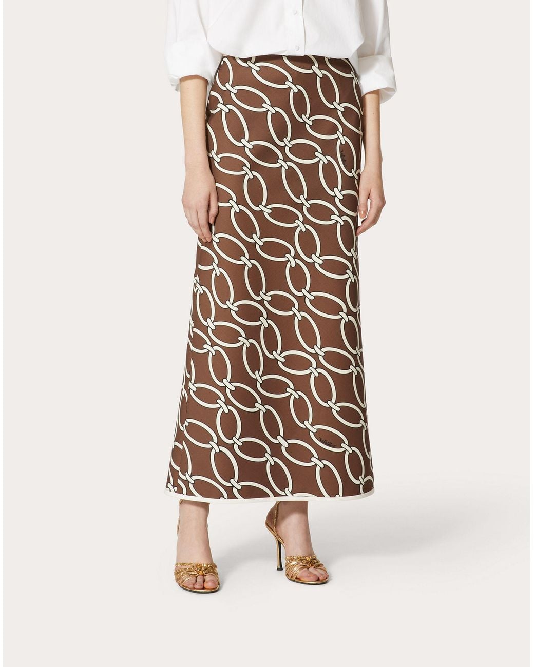 Valentino Natural All-Over Printed High Waist Skirt