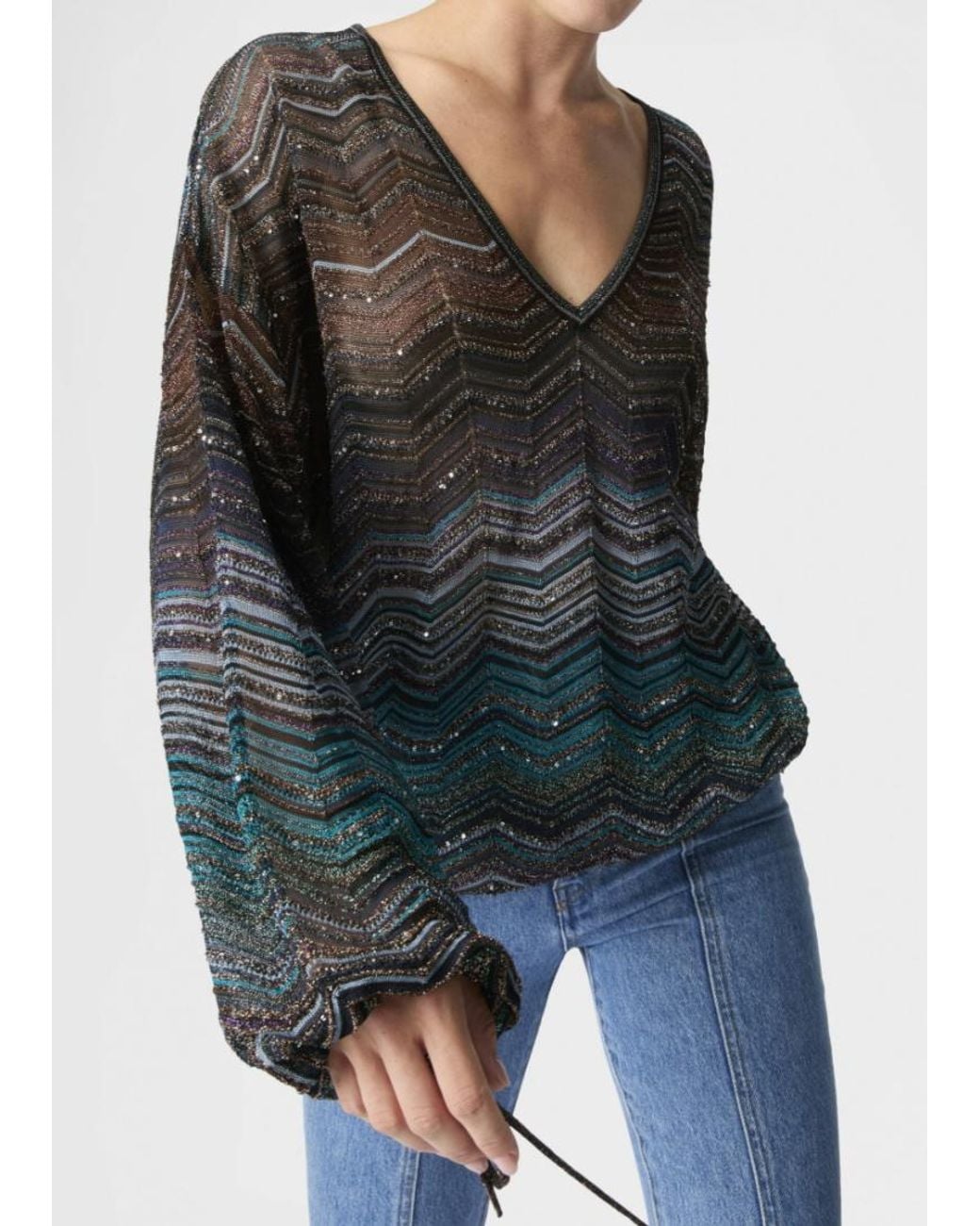 Missoni Blue Chevron V-Neck Top