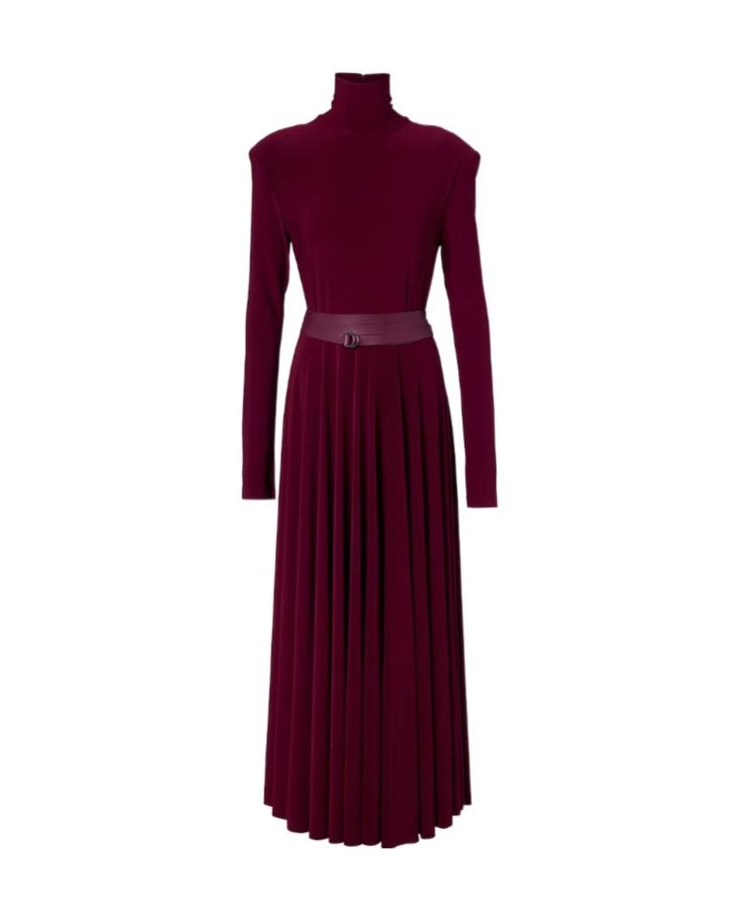 Norma Kamali Purple Pleated Turtleneck Maxi Dress