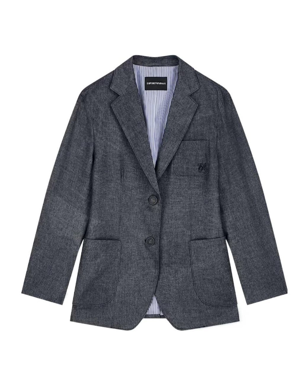 Emporio Armani Blue Wool Blend Blazer With Denim Effect Signature Capsule