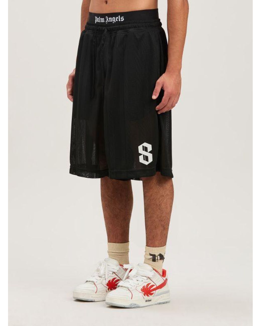 Palm Angels Black Mesh Palm Shorts for men