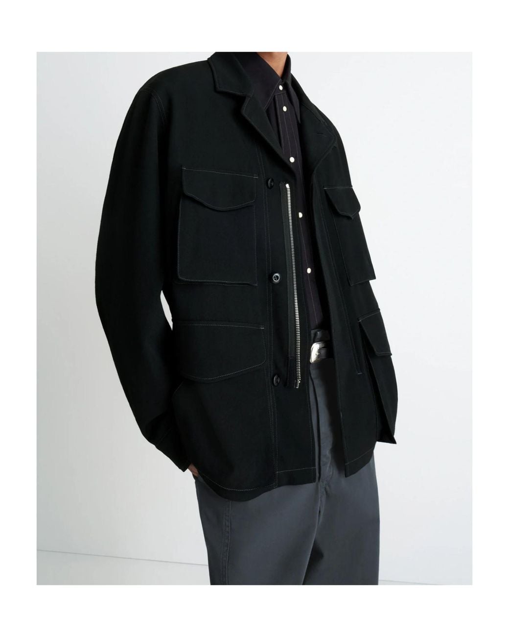 Lemaire Black Long-Sleeved Buttoned-Cuff Pocket Overshirt for men