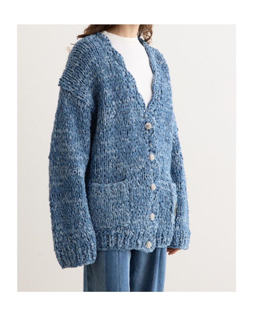 Ganni Blue Denim Handknit Cardigan