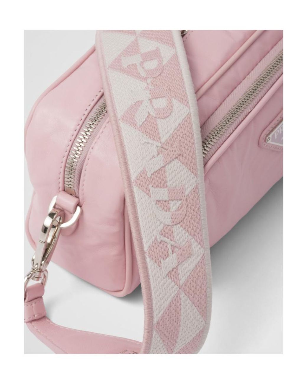 バッグ・カバンその他 PRADA Logo antique nappa crossbody bag Pink Prada Logo Plaque Zipped Shoulder Bag in Pink | Lyst
